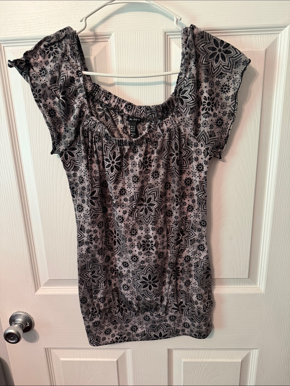 Lane Bryant Black Floral Peasant Tunic Top